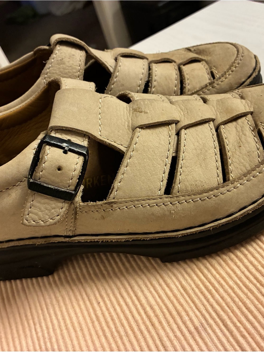 Vintage Birkenstock Tan Leather Fisherman Sandal with Black Buckle